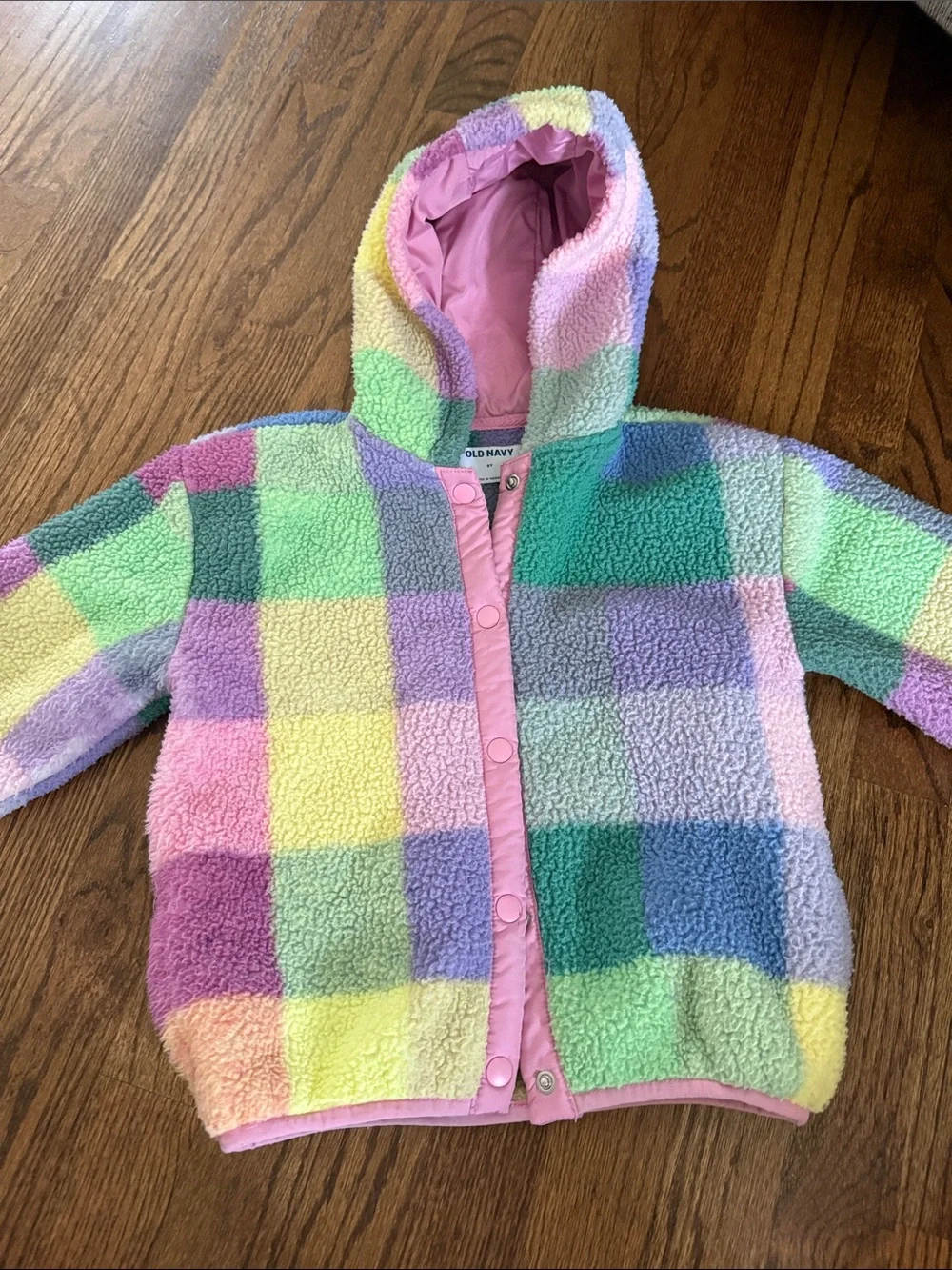 Old Navy Pastel Check Sherpa Hoodie - Pink, Purple, Blue, Green, Yellow